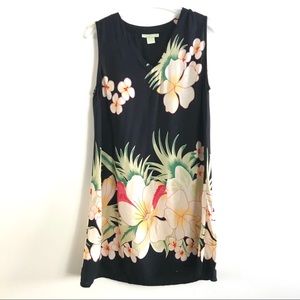 Pineapple Cove midi Tropical Floral Black Dress